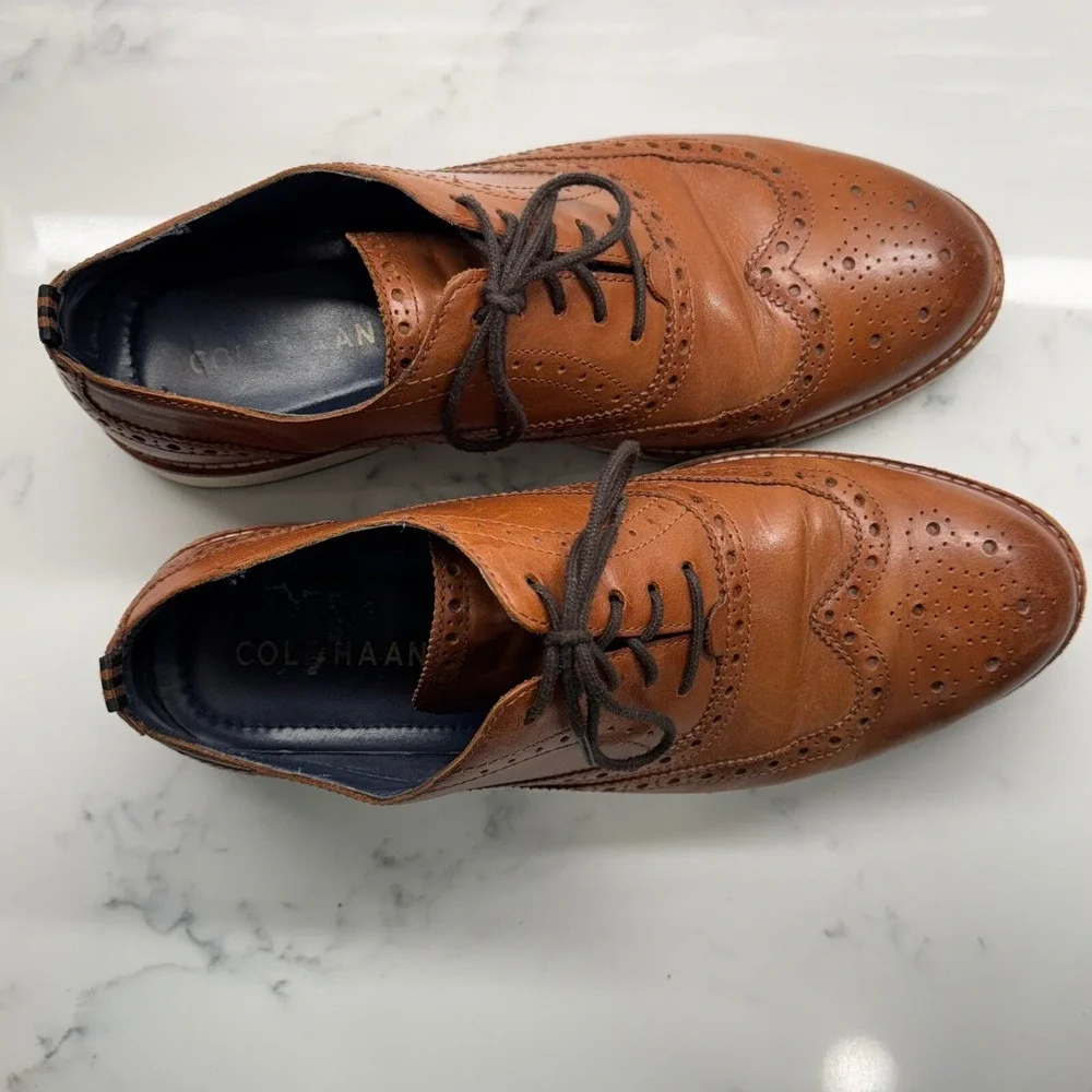 Cole Haan Wingtip Shoes Mens‎ 9.5 Brown Leather Casual Comfort Office
